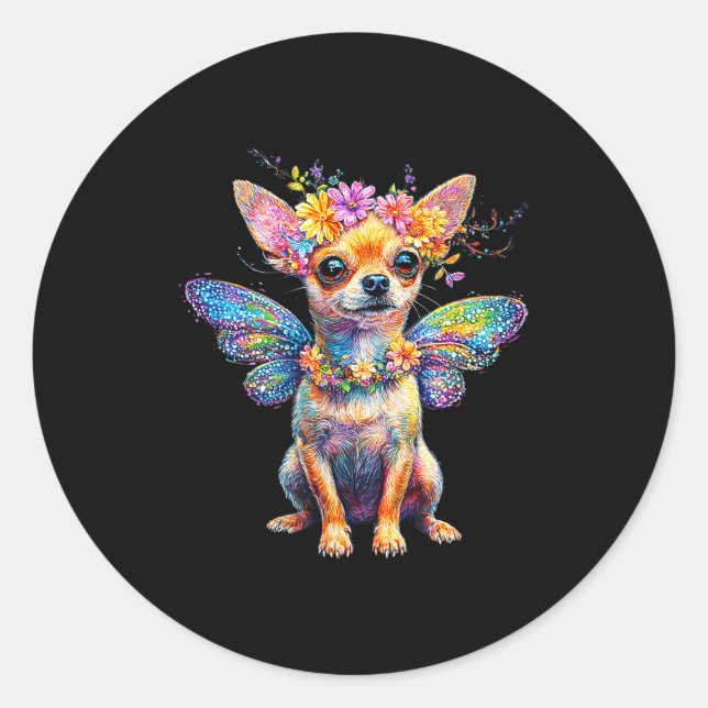 Adesivo Redondo Cute Chihuahua Dog Angel With Wings  (Frente)