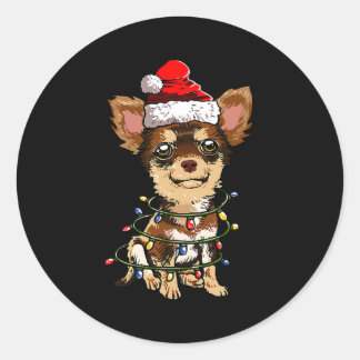 Adesivo Redondo Cute Chihuahua Santa Christmas Tree Lights Xmas Do