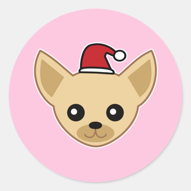 Adesivo Redondo Cute Chihuahua Santa Hat (Frente)