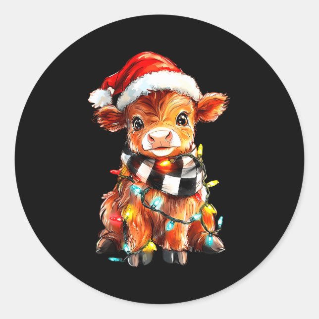 Adesivo Redondo Cute Christmas Baby Highland Cow F Thanksgiving  (Frente)