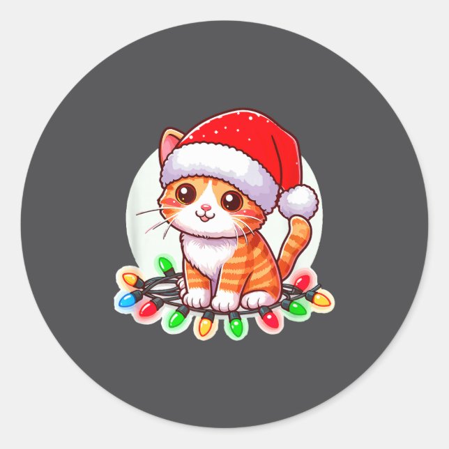 Adesivo Redondo Cute Christmas Cat In Santa Hat  (Frente)