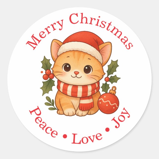 Adesivo Redondo Cute Christmas Cat Sticker (Frente)