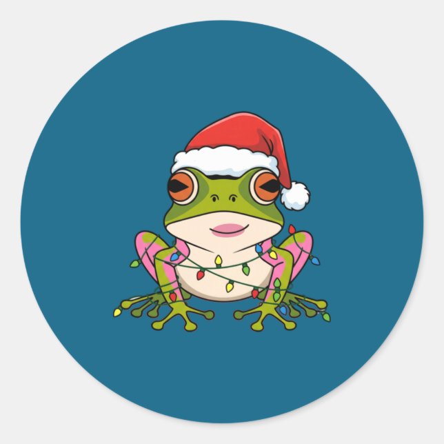Adesivo Redondo Cute Christmas Coqui Frog _ Holiday Puerto Rican L (Frente)