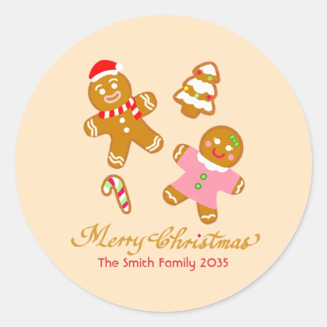 Adesivo Redondo Cute Christmas Gingerbread Personalized Sticker (Frente)