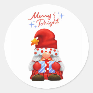 Adesivo Redondo Cute Christmas Gnome Merry & Bright Sticker