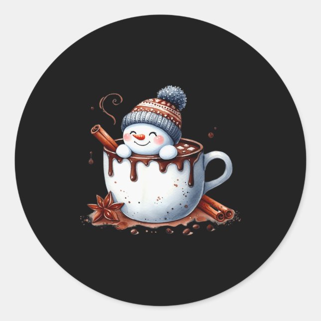 Adesivo Redondo Cute Christmas Hot Chocolate Snowman  (Frente)