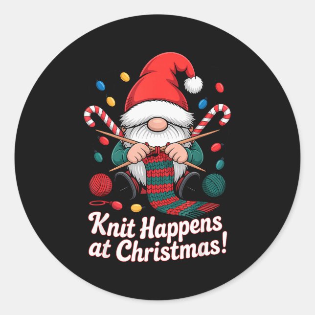 Adesivo Redondo Cute Christmas Knitting Gnome Yarn Xmas For Men Wo (Frente)