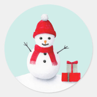 Adesivo Redondo Cute christmas snowman pastel watercolor sticker