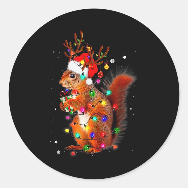 Adesivo Redondo Cute Christmas Squirrel Lights Reindeer Xmas Holid (Frente)