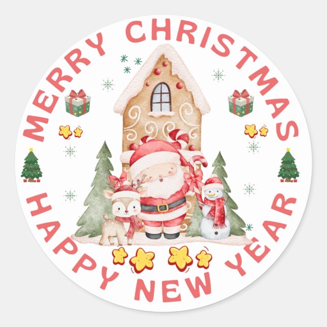 Adesivo Redondo Cute Christmas Sticker | Festive Holiday Design (Frente)
