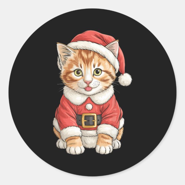 Adesivo Redondo Cute Christmas Tabby Cat Santa  (Frente)