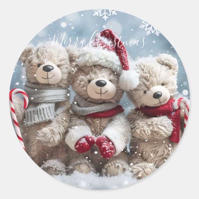 Adesivo Redondo Cute Christmas Teddy Bear Sticker (Frente)