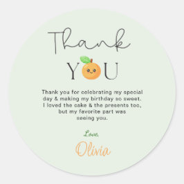 Adesivo Redondo Cute Citrus Orange 1st Birthday Thank You Gift