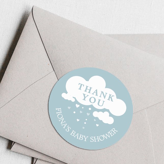 Adesivo Redondo Cute Cloud Rain Hearts Baby Shower Obrigado (Criador carregado)