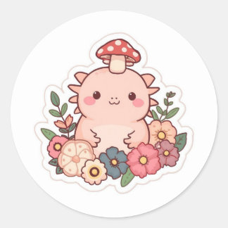 Adesivo Redondo Cute cogumelo axolotxl