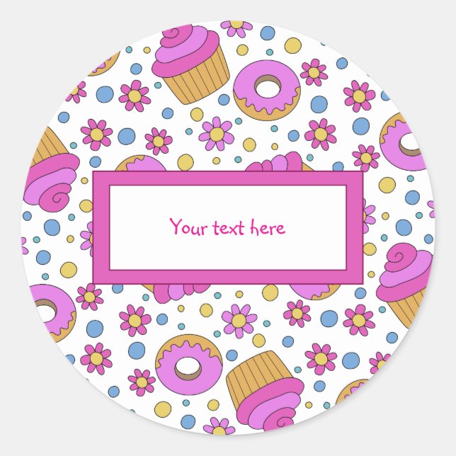 Adesivo Redondo Cute colorful cupcake, flower and bagel Bookmark (Frente)