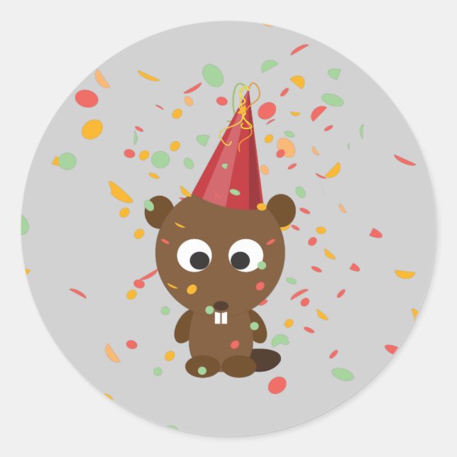 Adesivo Redondo Cute Confetti Party Beaver (Frente)