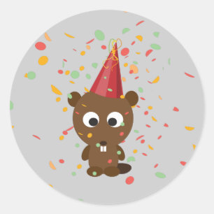 Adesivo Redondo Cute Confetti Party Beaver