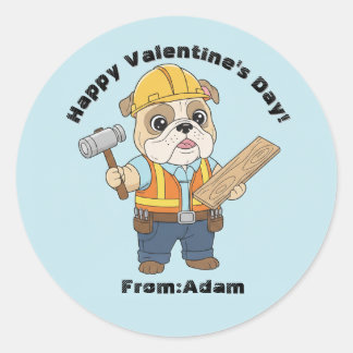 Adesivo Redondo Cute Construction Bulldog  Valentine 