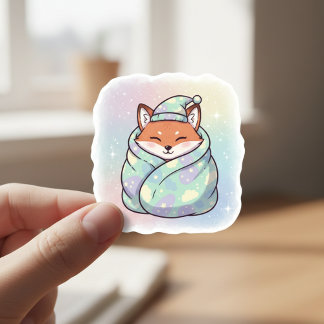 Adesivo Redondo Cute Cozy Fox Stickers 