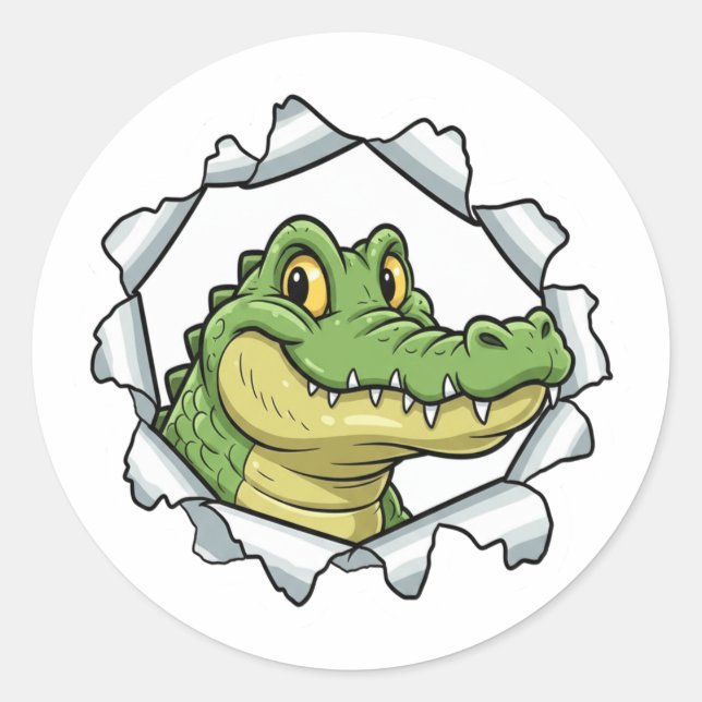 Adesivo Redondo Cute Crocodile Torn Paper Sticker (Frente)
