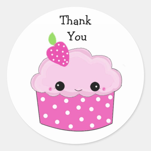 Adesivo Redondo Cute Cupcake Obrigado (Frente)