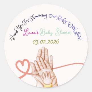 Adesivo Redondo Cute Customizable Baby Shower Sticker| Family Love