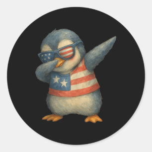 Adesivo Redondo Cute Dabbing Penguin 4 de julho Bandeira Americana