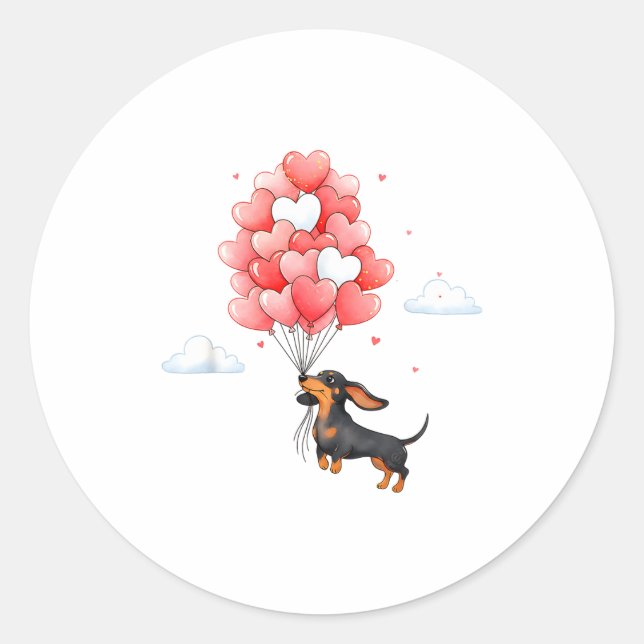 Adesivo Redondo Cute Dachshund Valentine Heart Balloon Dog Lover  (Frente)