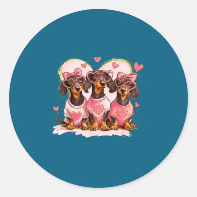 Adesivo Redondo Cute Dachshund Valentines Heart Dog Lover Men Wome (Frente)