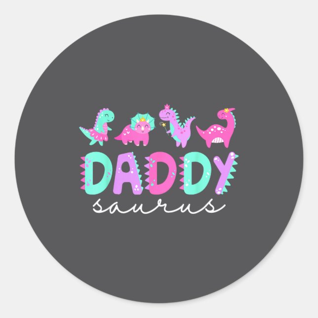 Adesivo Redondo Cute Daddy Saurus Dad Dinosaur Birthday Boy Girl F (Frente)