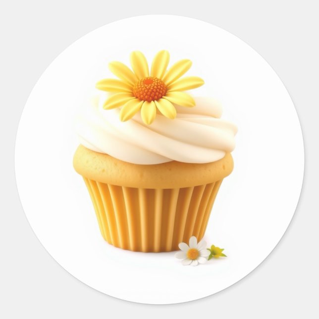 Adesivo Redondo Cute Daisy Cupcake Stickers (Frente)
