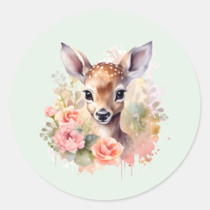 Adesivo Redondo Cute Deer Cercado Por Rosas