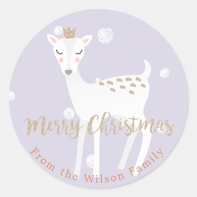 Adesivo Redondo Cute Deer | Vinheta de Natal Personalizada Lilac (Frente)