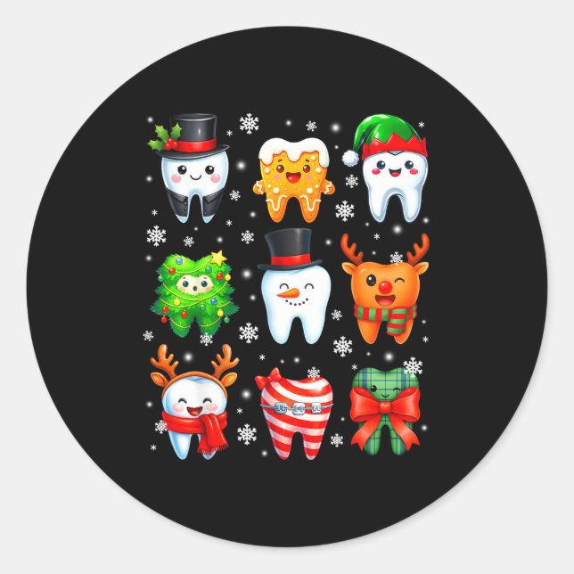Adesivo Redondo Cute Dental Tooth Snowman Christmas Xmas Men Women (Frente)