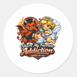 Adesivo Redondo Cute Devil & Angel Valentine Day Love Design