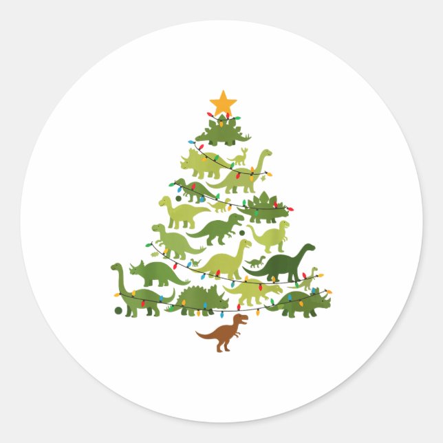 Adesivo Redondo Cute Dino Christmas Tree Merry Dinomas Xmas Lights (Frente)