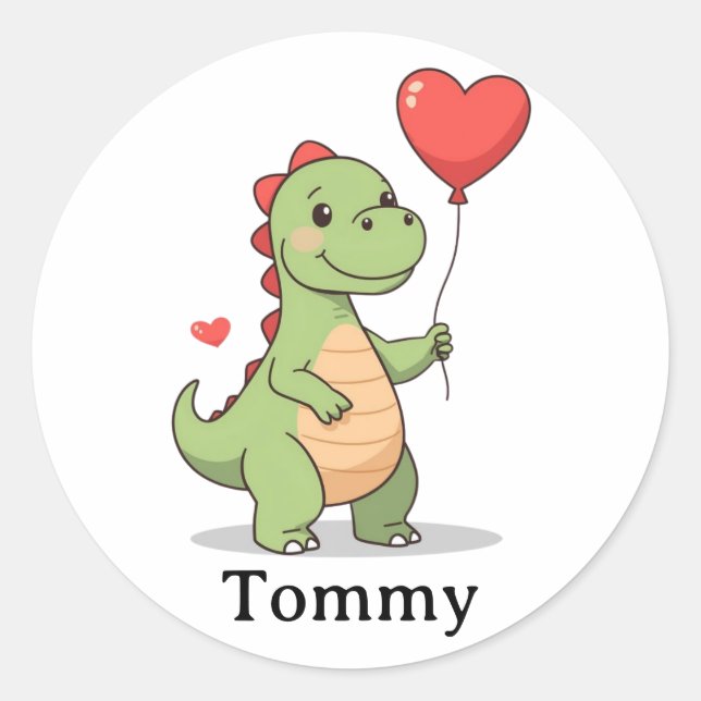 Adesivo Redondo Cute Dinosaur Valentine Sticker for Boys (Frente)