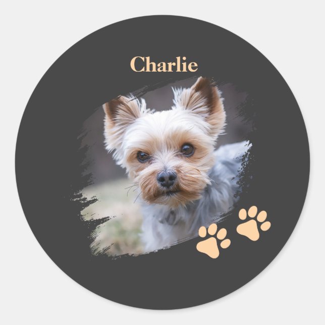 Adesivo Redondo Cute dog pet with customized name (Frente)