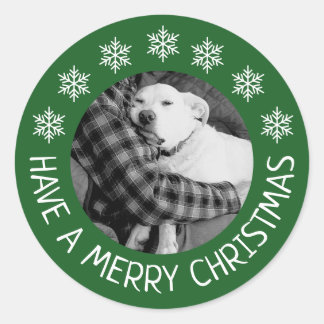 Adesivo Redondo Cute Dog with Dad Photo Merry Christmas Green