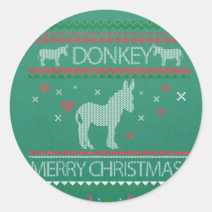 Adesivo Redondo Cute Donkey Ugly Sweater Christmas Holiday Winter