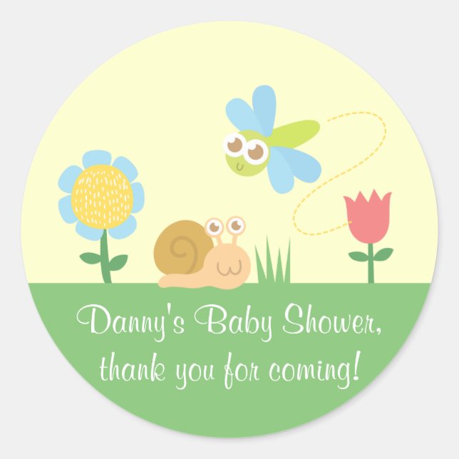 Adesivo Redondo Cute Dragonfly And Snail Garden Thank You Stickers (Frente)