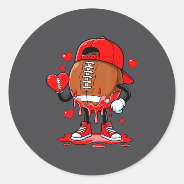 Adesivo Redondo Cute Dripng Football Lover Heart Valentines Day Bo (Frente)