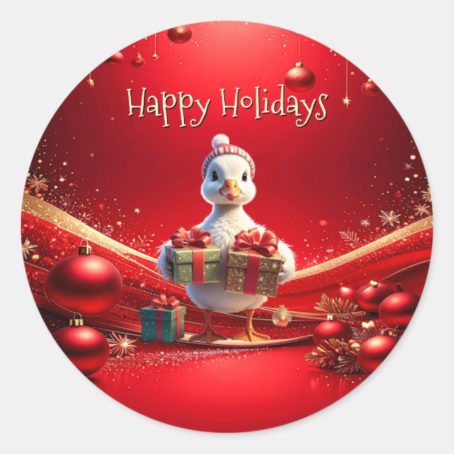 Adesivo Redondo Cute Duck Christmas Holiday Sticker (Frente)