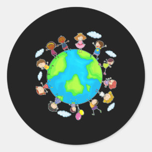 Adesivo Redondo "Cute Earth Day 2025 Save Environment Children Aro