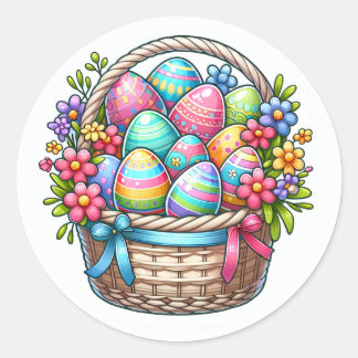 Adesivo Redondo Cute Easter Basket of Eggs Sheet of