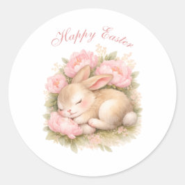 Adesivo Redondo Cute Easter Bunny Rabbit Pink Blush Peony