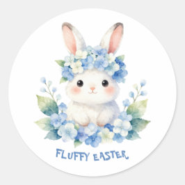 Adesivo Redondo Cute Easter Bunny Watercolor with Hydrangea