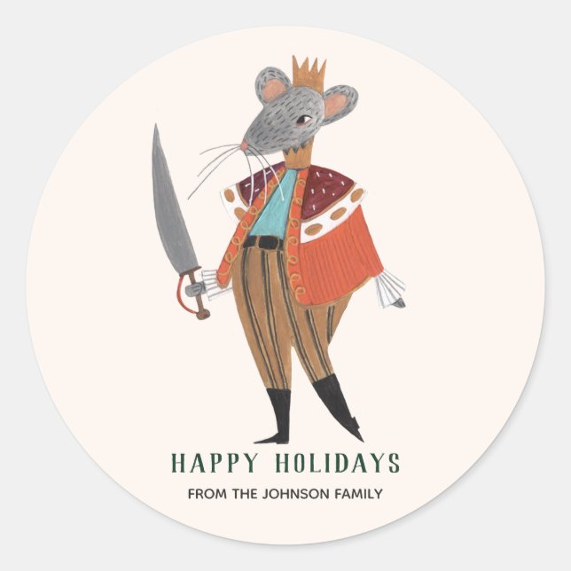 Adesivo Redondo Cute Ecru Natal Holiday Nutcracker King (Frente)