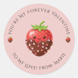 Adesivo Redondo Cute Editable Strawberry Valentine Sticker